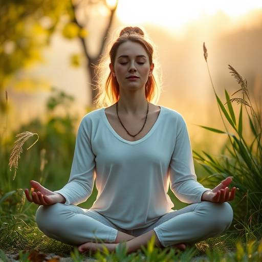 A serene image of a person meditating in nature, promoting relaxation and mindfulness.